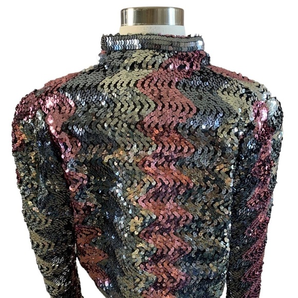 Vintage Ann Green Made In England 60’s 7os Short Sequined Open Front Jacket - Picture 4 of 9